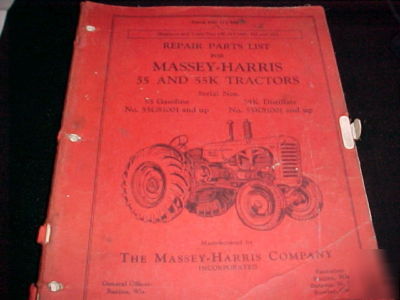 Massey harris 55 gas & distillate tractor parts manual