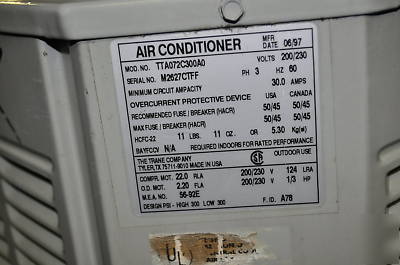 6 ton commercial 3 phase trane air cond unit 