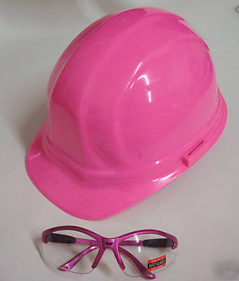 Pink safety glasses & hard hat 6 point w ratchet usa