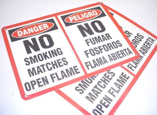 Lot 2 safety sign danger no smoking matches open flame 