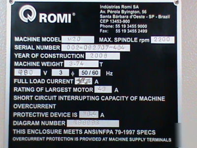 2008 romi model M20 x 80