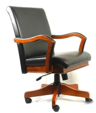 New black leather cherry wood mission banker desk chair