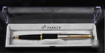 New parker 45 rollerball pen black s/steel gold trim 