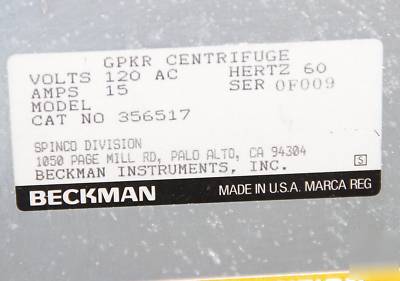 Beckman gpkr refrigerated centrifuge digital display 