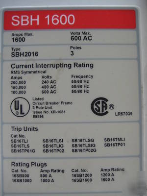 Siemens sbs 2016 SBS2016 SBS2016DV 1600 amp SB16TP02G
