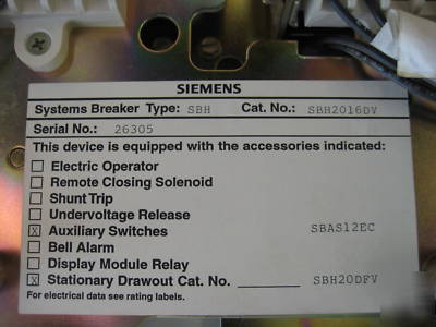 Siemens sbs 2016 SBS2016 SBS2016DV 1600 amp SB16TP02G