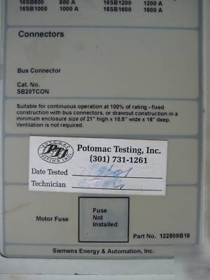 Siemens sbs 2016 SBS2016 SBS2016DV 1600 amp SB16TP02G