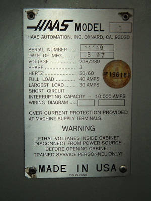 Haas vf-3 cnc vertical machining center 1997 15HP