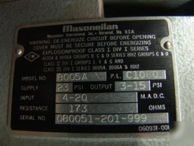 Masoneilan control valve 3-15 psi 173 resistance 8005A