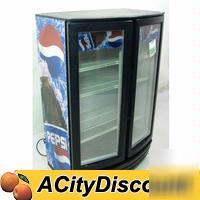 Merchandising display cooler w/glass doors & pepsi logo