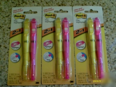 3 sets (6) post-it flag highlighter 2 in 1 nip free s/h
