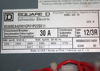  square d 8538SCA42V01 motor starter 30A nema 12/3R