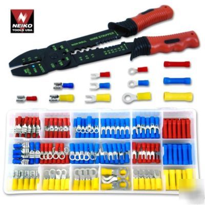 Electrical terminal wire connector set + crimping tool