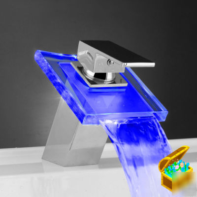 Bathroom waterfall kitchen basin chrome led sink tap