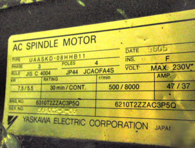Hurco yaskawa ac spindle motor uaaskd-08HHB11