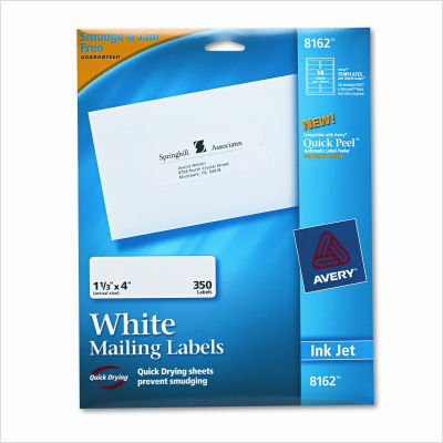 Ink jet mailing labels, 1-1/3 x 4, white, 350/pack