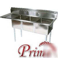 Bk resources stainless 3 compartment sink 16X20X12 1-db