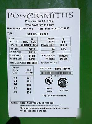 Powersmiths e-saver-C3 dry type transformer