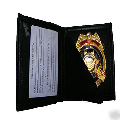 Police investigator fire emt badge wallet leather