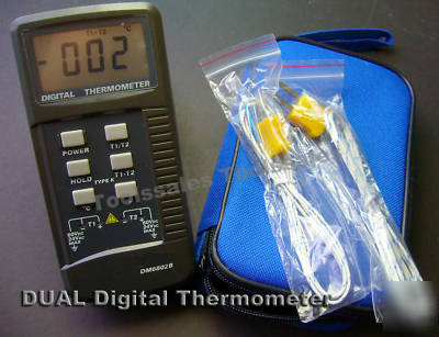 Dual-channel digital lcd thermometer 6802B