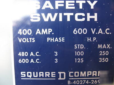 Square d disconnect switch 400 amp 600V H365