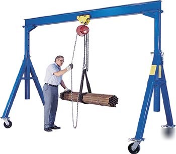 1-ton gantry crane, 15' w, 12' h, trolley, lever hoist