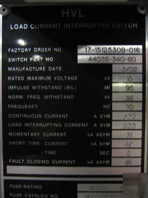 Square d interrupting switch & 750-1000 kva transformer