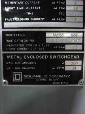 Square d interrupting switch & 750-1000 kva transformer