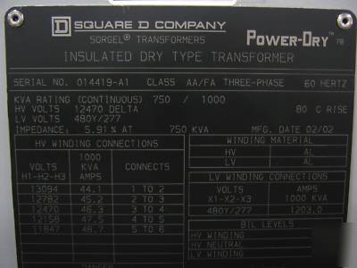 Square d interrupting switch & 750-1000 kva transformer