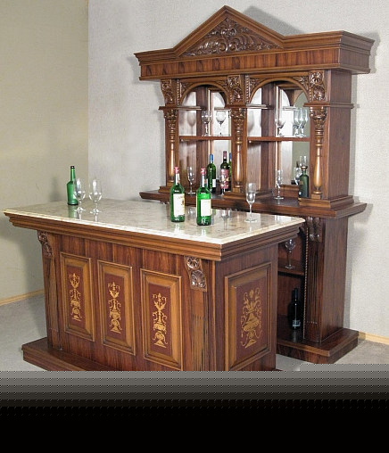 6FT mahogany home pub bar w/ marbletop & marquetry