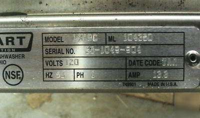 Hobart dishwasher model LX18C undercounter