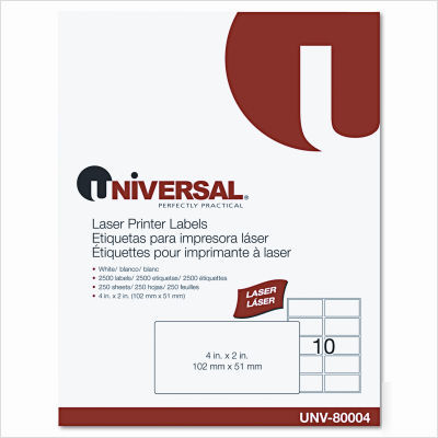 Laser printer permanent labels, 2X4, white, 2500/pack