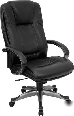 Office chairs black leather high back free shipping