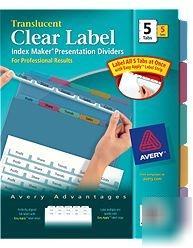 Avery clear label index maker dividers 12452 5 tab/set