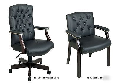 New matching black leather executive office chair set 