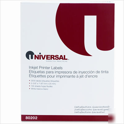 Inkjet printer labels, 2-5/8 x 1, white, 3000 per box