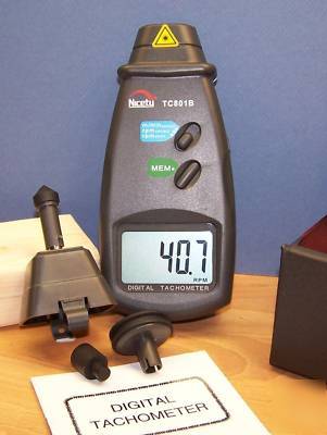 Digital laser photo tachometer non and contact rpm tach