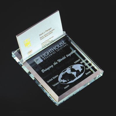Glass business card holder with beveled edge