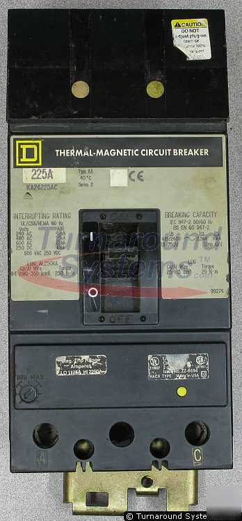 Square d KA26225AC circuit breaker, 225 amp, i-line