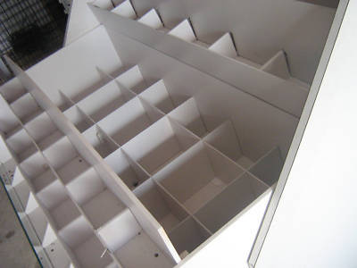 Large retail stocking & display shelf with drawers