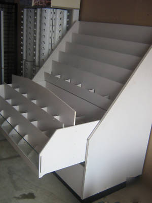 Large retail stocking & display shelf with drawers