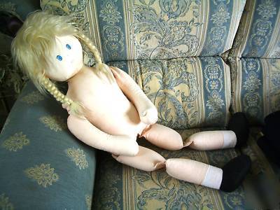 Blonde doll approx 18 - 2 years fabric used