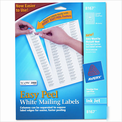 Inkjet mailing labels, 1/2 x 1-3/4, white, 2000/pack