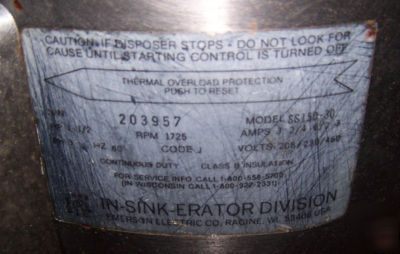  commercial 1.5HP in sink erator garbage disposer SS150