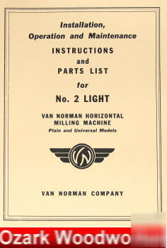 Van norman no. 2 light horizontal mill parts manual