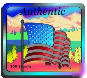 100 holographic 'authentic' usa flag hologram labels te