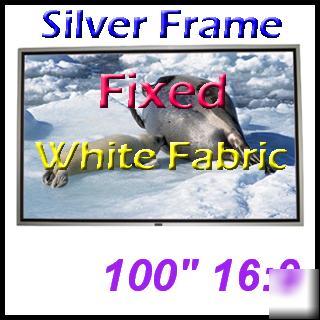 100 fixed projector screen silver frame 16:9 white fab