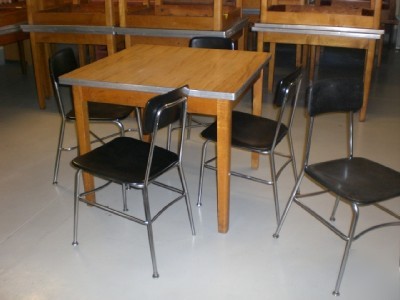 24 thonet tables &100 black heywood wakefield chairs