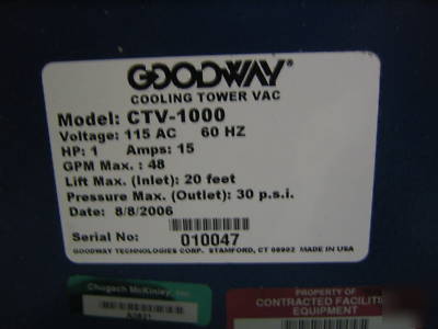 New goodway ctv 1000 cooling tower vacuum, 