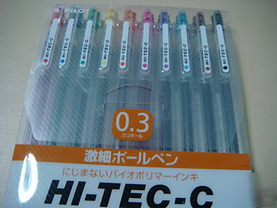 Set of 10 pcs pilot hi-tec-c 0.3MM roller ball pen